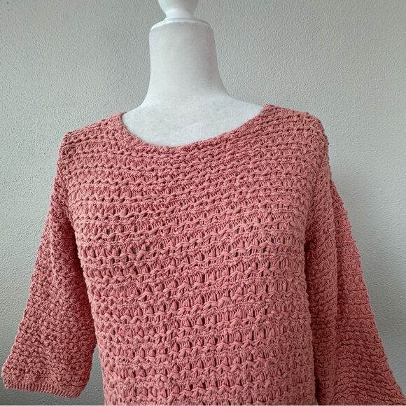 Crochet Sweater Open Knit Peach Orange Tunic - Picture 4 of 11